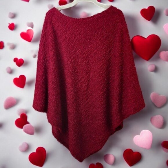 Vintage CHENILE Poncho Cape Coverup RED Long One Size Fits Most Flowy TEXTURED - Picture 3 of 13